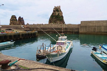 瀬々野浦の漁港とナポレオン岩